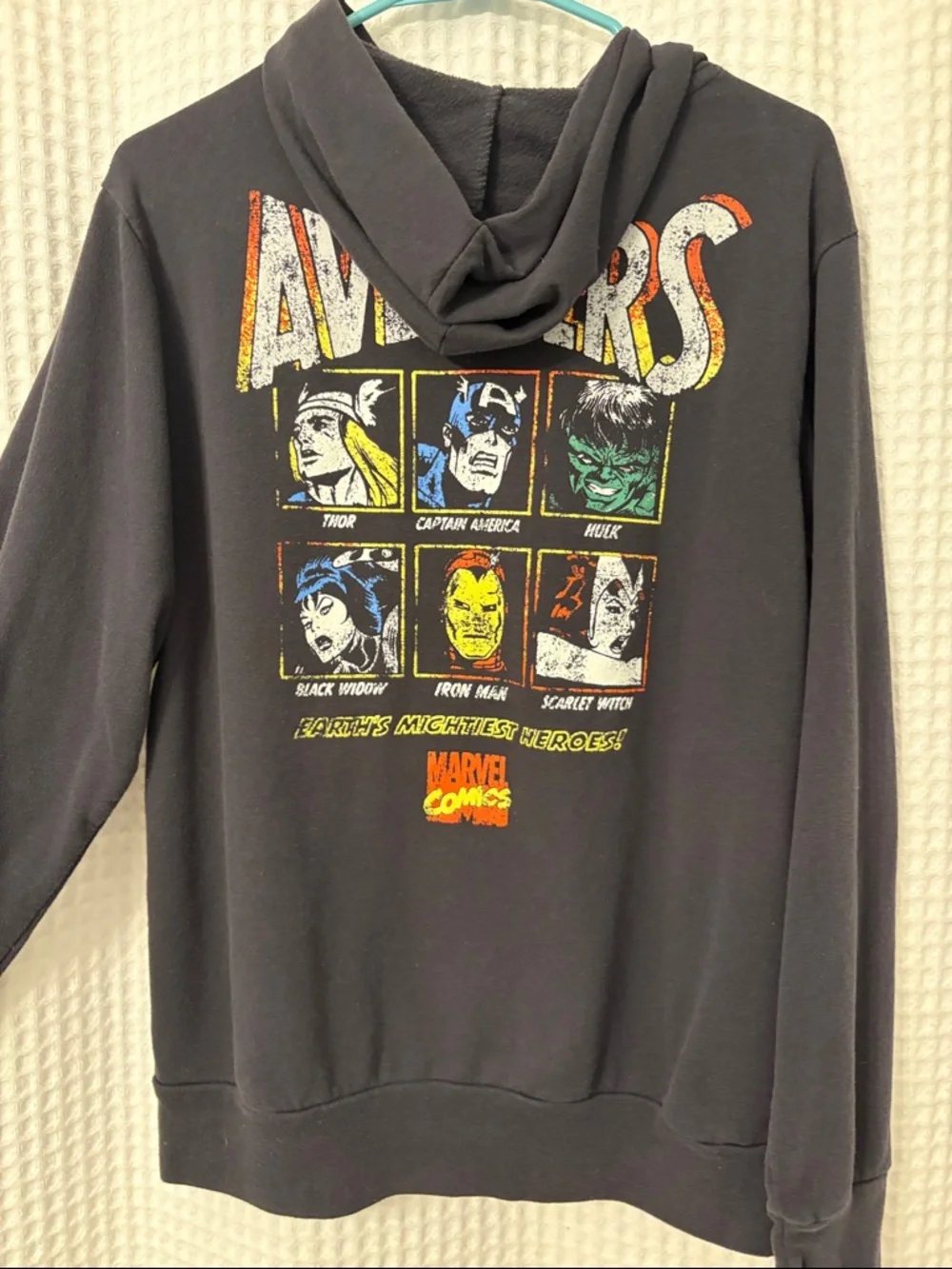 Marvel Black Hoodie with Colorful Comic Heroes Graphic Size SM - Picture 4 of 5